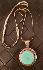 Mexican Sterling Silver and Real Turquoise pendant Necklace!
