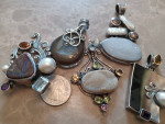 Large Sterling silver pendant.with stones