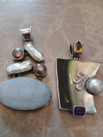 Large Sterling silver pendant.with stones