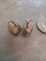 Cameo earrings silver and gold