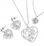 Heart Shaped Jewelry Set Pendant Earrings Bracelet in a gift box