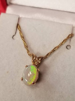 Sale! 14k Gold Necklace with Genuine Opal Pendant