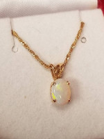 Sale! 14k Gold Necklace with Genuine Opal Pendant
