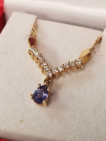 Sale! 14k Thick Gold Necklace + DIAMOND & AMETHYST CHARM