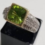 Exceptional PERIDOT & 2 CARAT DIAMOND 14K WHITE GOLD RING