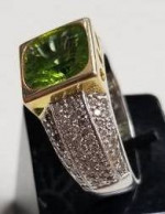 Exceptional PERIDOT & 2 CARAT DIAMOND 14K WHITE GOLD RING