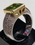 Exceptional PERIDOT & 2 CARAT DIAMOND 14K WHITE GOLD RING