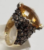 HUGE GOLDEN TOPAZ & YELLOW DIAMOND 14K GOLD RING