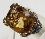 HUGE GOLDEN TOPAZ & YELLOW DIAMOND 14K GOLD RING