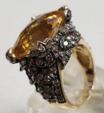 HUGE GOLDEN TOPAZ & YELLOW DIAMOND 14K GOLD RING