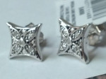 Sterling Silver Bridge Diamond Stud Earrings