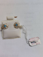 14k Yellow Gold with blue stone and Cz Huggie