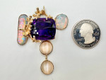 Custom 13+ Carat Natural Amethyst & Opal 14k Yellow Gold Pendant 20.24 Grams 110