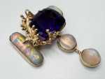 Custom 13+ Carat Natural Amethyst & Opal 14k Yellow Gold Pendant 20.24 Grams 110