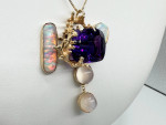 Custom 13+ Carat Natural Amethyst & Opal 14k Yellow Gold Pendant 20.24 Grams 110