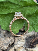 14K Rose Gold Halo Diamond Engagement Ring .60 Carat Center Finger Size 6.75
