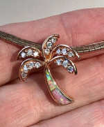 Rose Gold over Sterling 925 Omega Necklace w/Crystal Palm Tree Pendant
