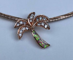 Rose Gold over Sterling 925 Omega Necklace w/Crystal Palm Tree Pendant