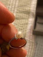 Real Pearl, White Gold 585 Diamond Ring size 6.5
