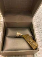 Real Pearl, White Gold 585 Diamond Ring size 6.5