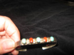 W. Long Sterling Bangle Bracelet W/Coral, Turquoise