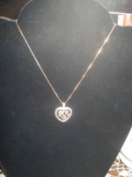 Sterling heart necklace and Chain with Gemstones