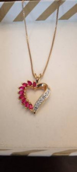 RUBY HEART, FIRE OPAL, EMERALD GEMSTONE PENDANTS SILVER NECKLACE