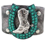 New Western Grey color distressed leatherette bracelet w/ a horseshoe