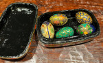 Paper Mache Trinket Box Handmade Hand-painted Kashmir India with 5 Egg