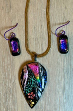 Handmade Dichroic Glass Pendant and Earring Set Boho