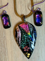 Handmade Dichroic Glass Pendant and Earring Set Boho