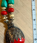 Luscious Necklace Red Resin, Palmwood, faux Silver, Turquoise, Coral,