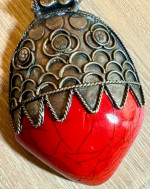 Luscious Necklace Red Resin, Palmwood, faux Silver, Turquoise, Coral,