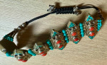 Tibetan Turquoise, Coral and Silver Bracelet Adjustable 7.75” to 9”