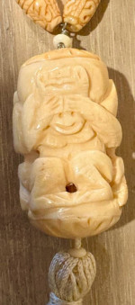 Faux Ivory Long Creative Necklace and Earrings of Three Wise Monkeys!