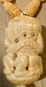 Faux Ivory Long Creative Necklace and Earrings of Three Wise Monkeys!