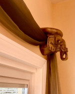 Elephant Pair Window or Door Swag, Valence Accent Bronze Organza