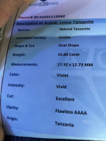 15 ct. AAAA GIA CERTIFIED TANZANITE