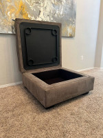 38x38 Large Ashley Grey Chenille Storage Sofa Ottoman w/ Flip Top Storage Table