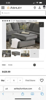 38x38 Large Ashley Grey Chenille Storage Sofa Ottoman w/ Flip Top Storage Table
