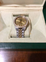 36 mm Rolex date just 18k gold two tone custom 9 carrots ice