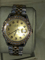 36 mm Rolex date just 18k gold two tone custom 9 carrots ice