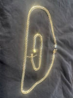 14k solid gold cuban link chain and bracelet