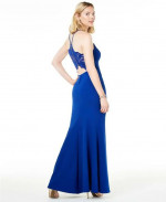 $89 NWT B Darlin Women's Dark Blue Juniors' Lace Back Gown SIZE 7/8