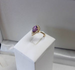 14K GOLD AMETHYST PEAR and DIAMOND CUSTOM MADE RING ESTATE SALE Sz 5.5