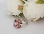 18kt. TWO TONE KUNZITE & DIAMOND RING