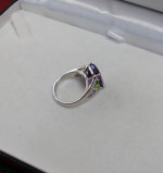 14K White Gold Amethyst Peridot and Diamond Estate Sale Ring Sz 8 WOW!