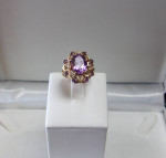 14K GOLD AMETHYST DIAMOND CLUSTER SWIRL DESIGN RING ESTATE SALE Sz 7