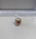 14K GOLD AMETHYST DIAMOND CLUSTER SWIRL DESIGN RING ESTATE SALE Sz 7