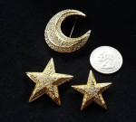 Gorgeous Joan Rivers Moon & Stars Brooch/Pin Set